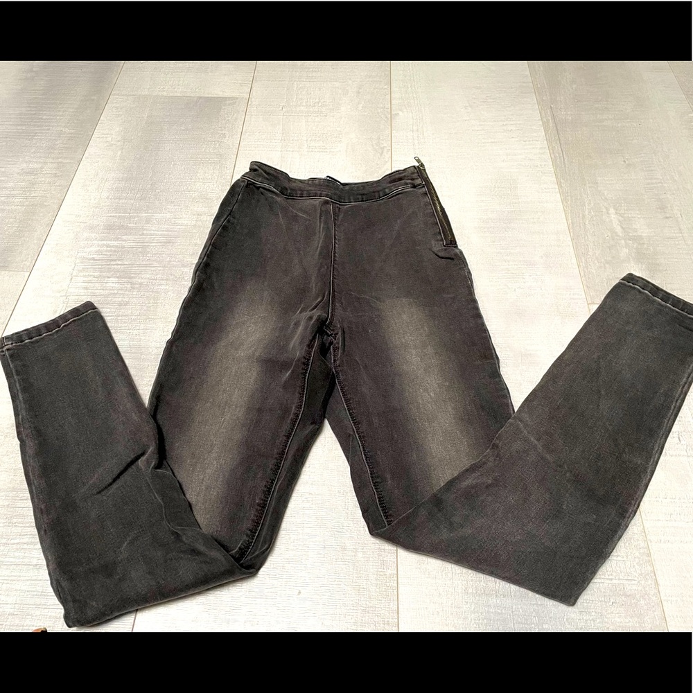 dark grey faded jeans with zipper on the side